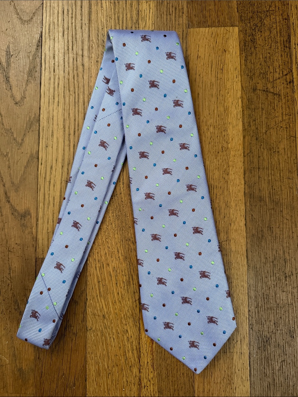 Burberry purple equestrian silk tie.